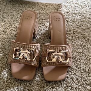 A New Day Brown Woven Mules with Gold Accent